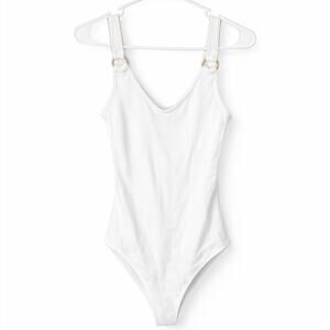 Abercrombie & Fitch White Ribbed Bodysuit w/ Button Snap Closure – Women's M